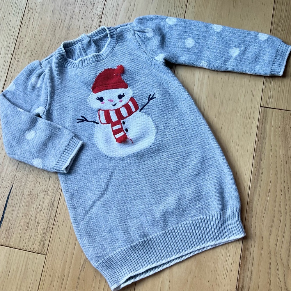 GYMBOREE 2014 Gray Snowman Sweater Dress 12-18M